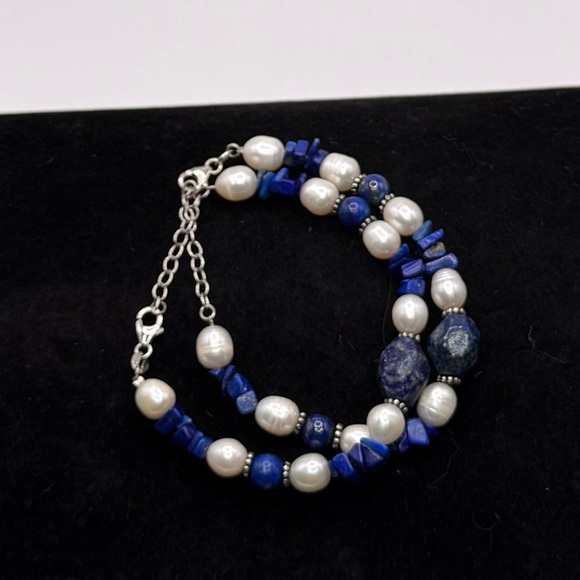 Ross-Simons Lapis Lazuli & Natural Pearl Sterling Silver Bracelets 9" (Set of 2) - Picture 1 of 3